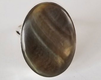Abalone Sterling Ring, Vintage Southwest Sterling Abalone Ring, large oval sterling ring size 8US, SunWest Silver Co ring