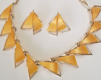Yellow Lucite Art Pepper (ART) Mod Demi Parure Earrings Choker Set