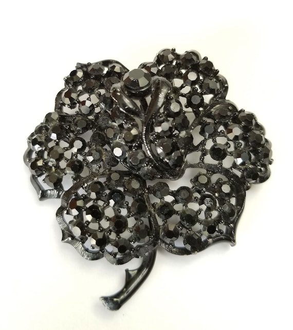 Weiss Black Rhinestone Brooch, Black Rhinestone Fl