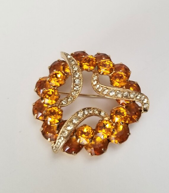 Eisenberg Topaz Rhinestone wreath brooch, large E… - image 2