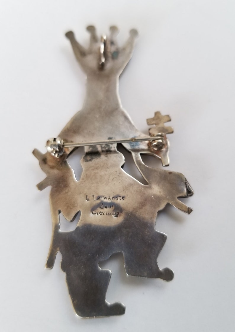 Southwest Inlay Figural Brooch Zuni Linette Laiwakete Inlay Kachina Figural Brooch Southwest Inlay Large Brooch Signed