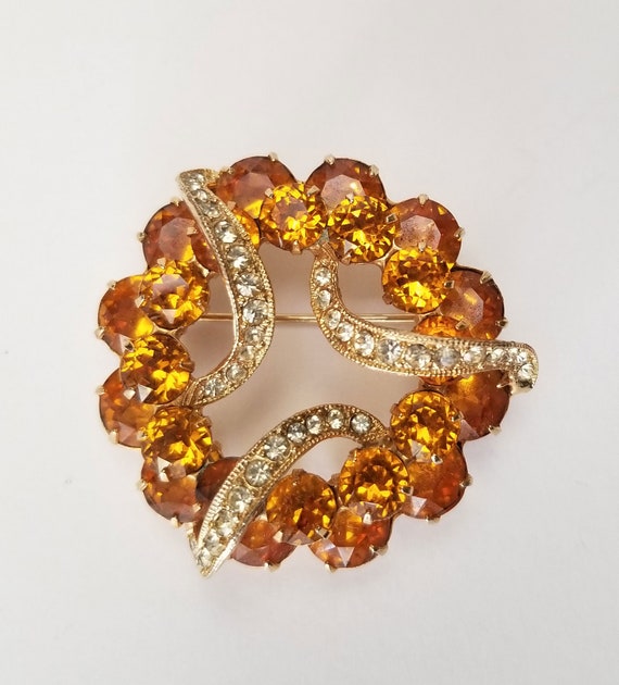 Eisenberg Topaz Rhinestone wreath brooch, large E… - image 1