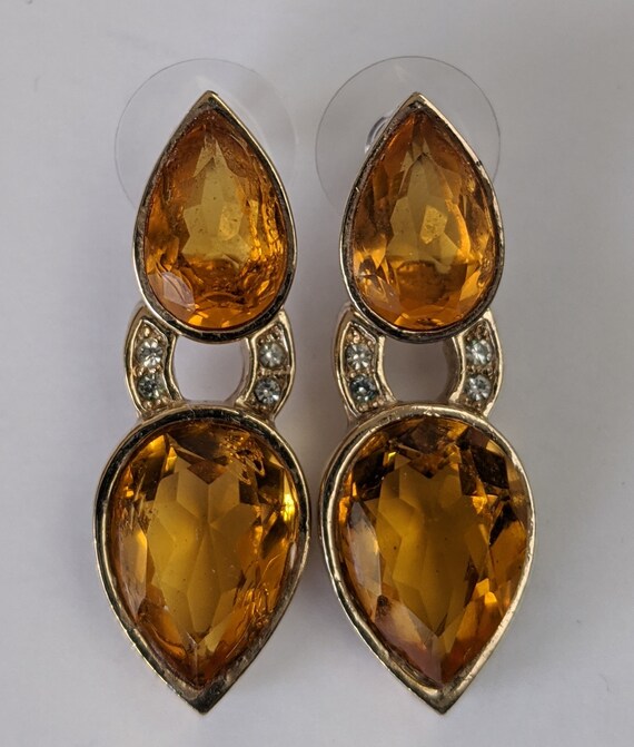 Panetta Citrine Color Rhinestone Pierced Earrings,