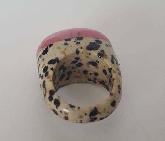 Dalmatian Jasper and pink rhodonite Ring, Barbara… - image 5