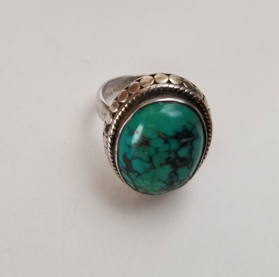Turquoise size 6 Ring, large blue-green cabochon … - image 3