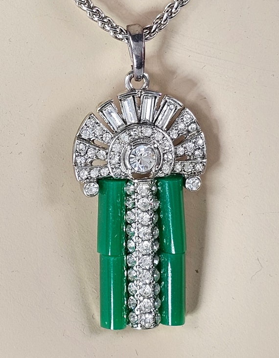 Kenneth Jay Lane KJL Rhinestone and Jade Colored … - image 1