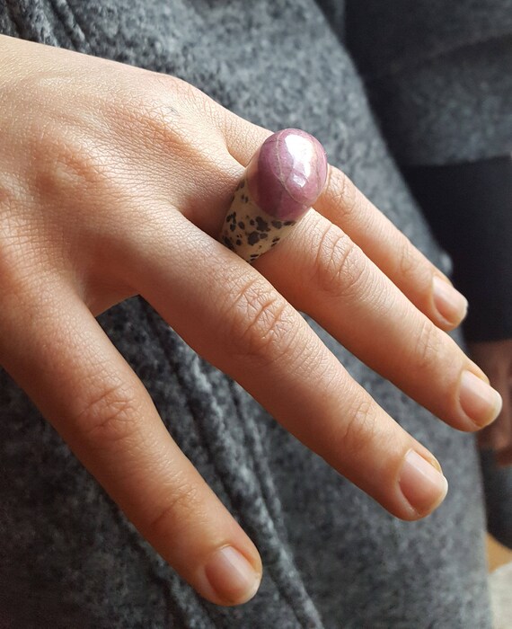 Dalmatian Jasper and pink rhodonite Ring, Barbara… - image 8