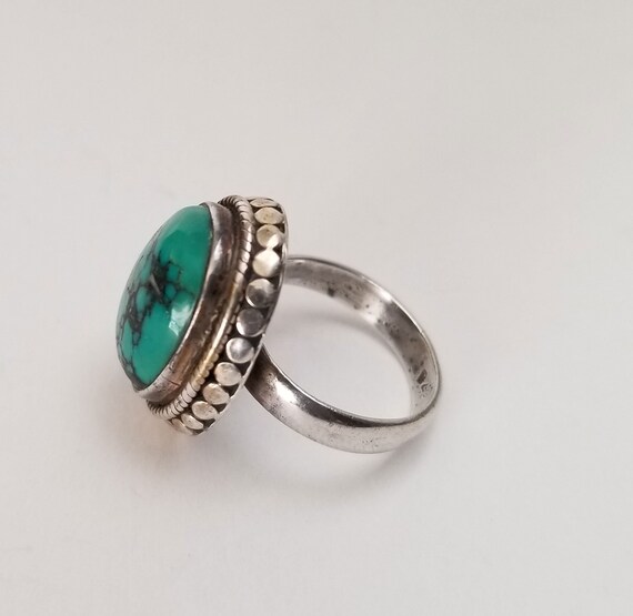 Turquoise size 6 Ring, large blue-green cabochon … - image 5