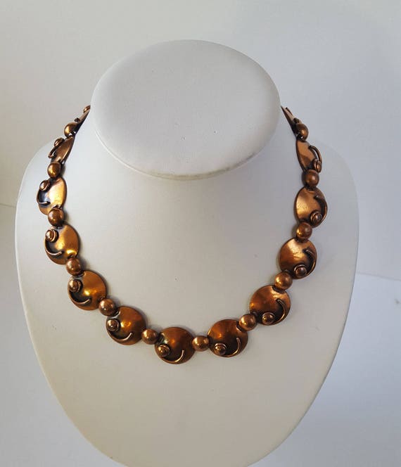 Modernist Copper Necklace, Mid Century Copper Nec… - image 2