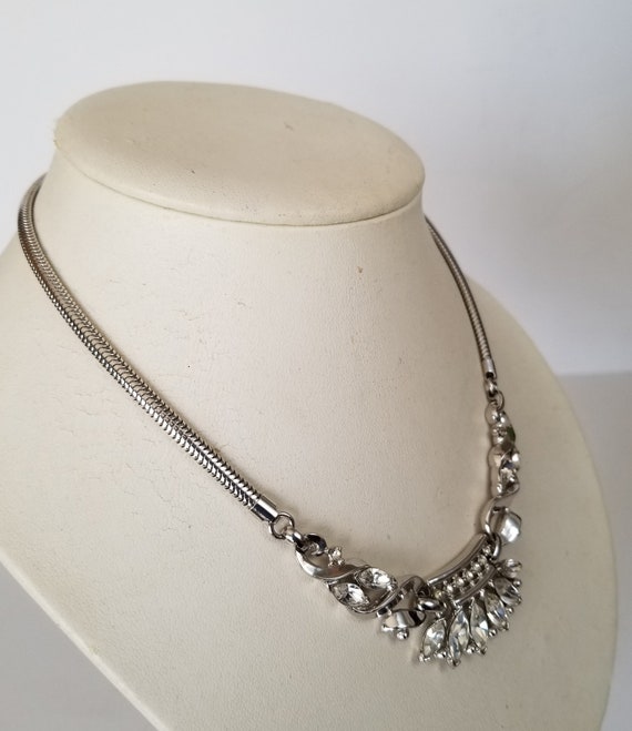 Trifari Coronet Necklace Trifari Silver Tone Snake Chain Necklace Trifari Silver Tone Rhinestone Necklace Circa 1950