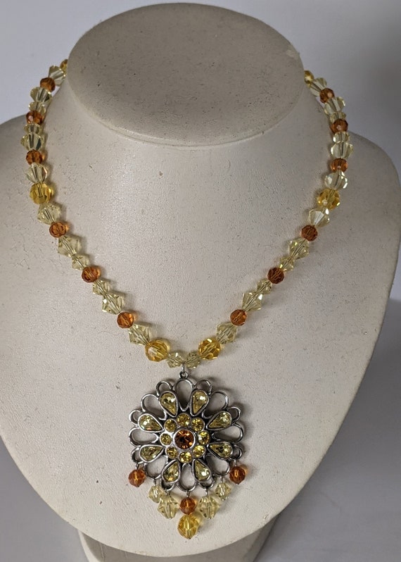 Swarovski Crystal Pendant Necklace, Swarovski Graduated Crystal Necklace, Swarovski Multicolor Crystal Necklace, Hallmarked