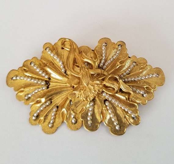 Miriam Haskell Gilt Faux Pearl Brooch, Miriam Hask