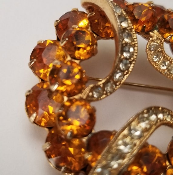 Eisenberg Topaz Rhinestone wreath brooch, large E… - image 5