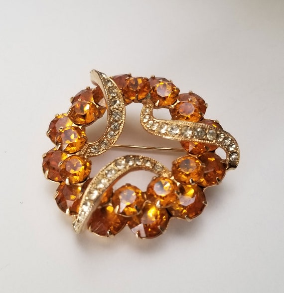 Eisenberg Topaz Rhinestone wreath brooch, large E… - image 3