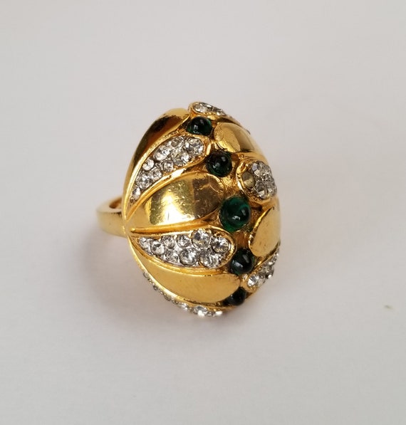 Rhinestone Pave Cocktail Ring, Gold Tone Rhinesto… - image 5