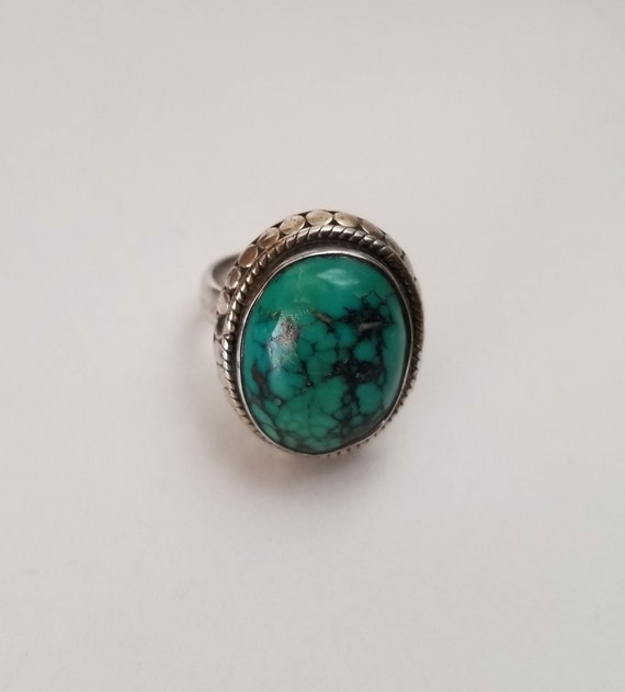 Turquoise size 6 Ring, large blue-green cabochon … - image 1