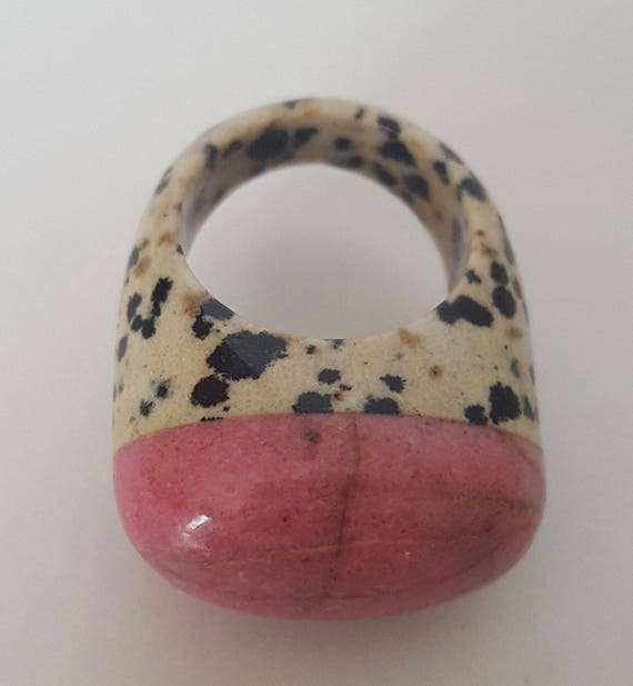 Dalmatian Jasper and pink rhodonite Ring, Barbara… - image 1