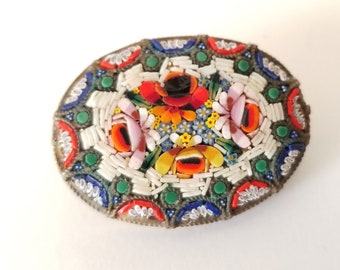 Micro Mosaic Brooch, Italian Micro Mosaic Pin, Made in Italy Mosaic brooch, Circa 1950