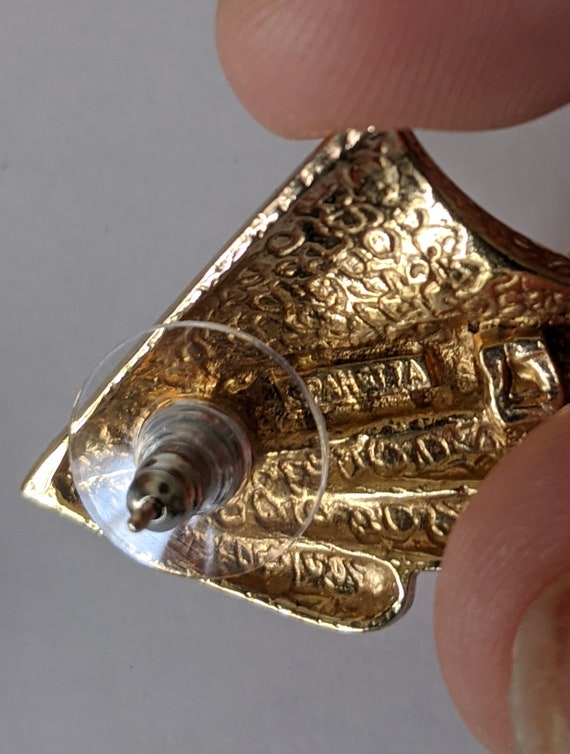 Boucles D’oreilles PANETTA Authentiques – Émail Noir, Ambre Et Strass, Doré, Vintage, Percées