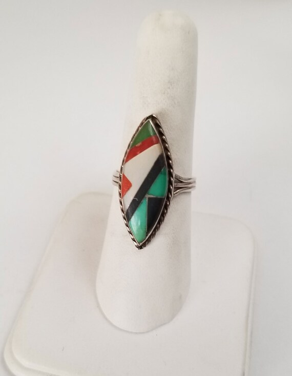 Zuni Inlay Sterling Statement Ring, Vintage Richar