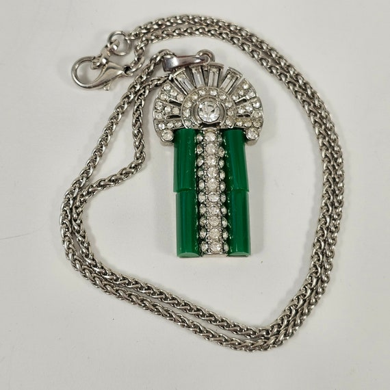 Kenneth Jay Lane KJL Rhinestone and Jade Colored … - image 2
