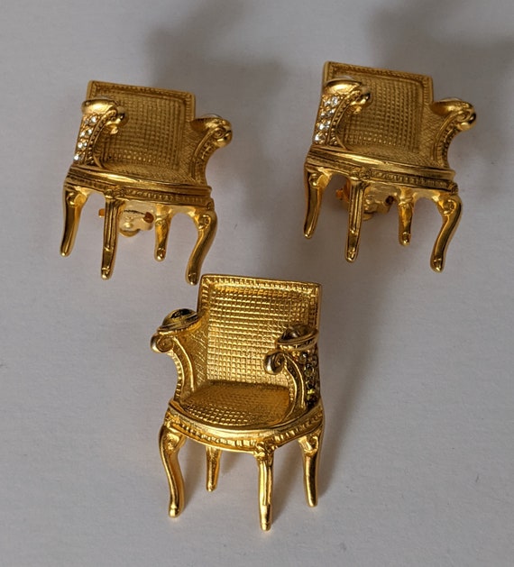 Karl Lagerfeld Armchair Earrings and Pin, Karl Lag