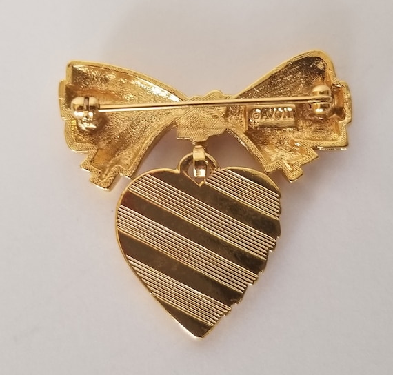 Avon Heart and Bow Pin, Vintage Avon Gold Tone He… - image 2