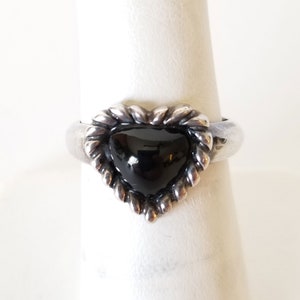 Heart Ring, Vintage Minimalist Sterling Heart Ring, Black Sterling Heart Ring, Size 7 Ring, Signed &quot;MVG&quot;