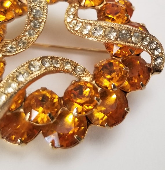 Eisenberg Topaz Rhinestone wreath brooch, large E… - image 6