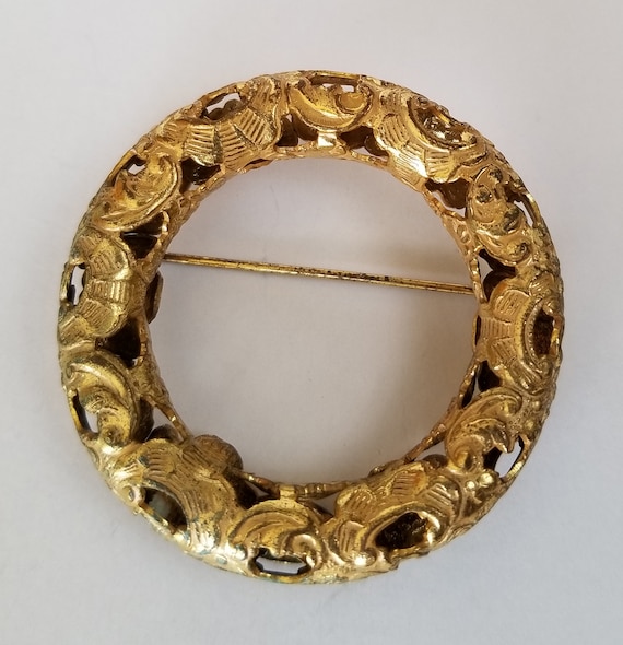 Miriam Haskell Brooch, Miriam Haskell Gold Tone Gi