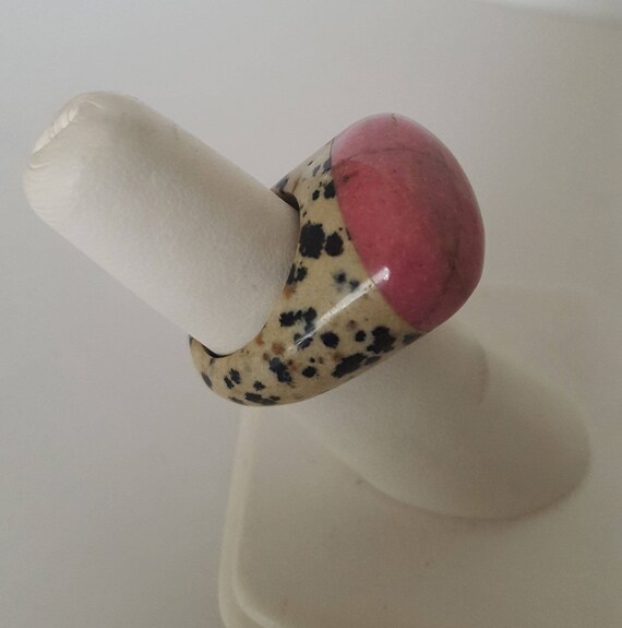 Dalmatian Jasper and pink rhodonite Ring, Barbara… - image 2