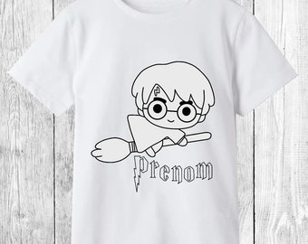 T-shirt à colorier,T-shirt personnalisable,T-shirt enfant,feutres lavables,cadeau,anniversaire,coloriage,sorcier