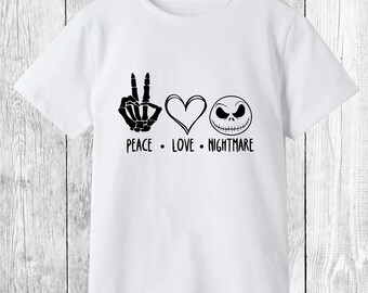 T-shirt peace love nightmare,inspiration le noel de Jack