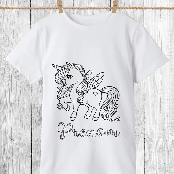 T-shirt à colorier,T-shirt personnalisable,T-shirt enfant,feutres lavables,cadeau,anniversaire,coloriage,licorne