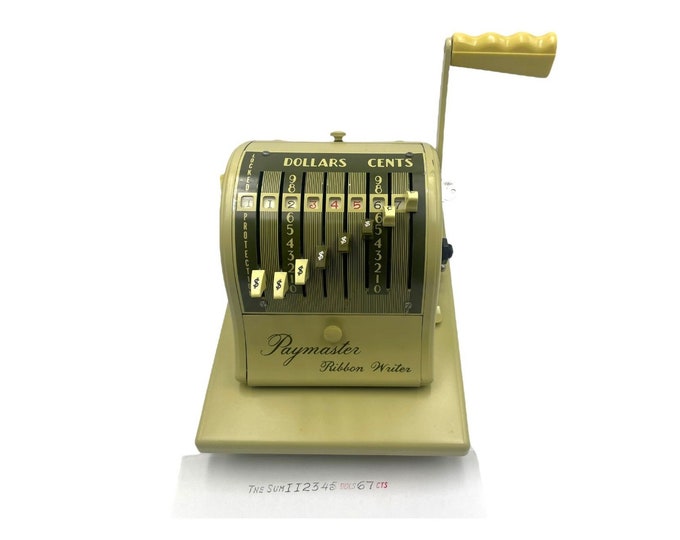 Vintage Paymaster 8000 Series Ribbon Check Writer Yellow Green With Key