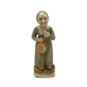 Vintage Norleans Japan Old Woman Red Sack Bag Figurine Figure 7.5