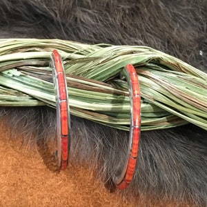 Auténtica joyería nativa americana: pendientes navajo de plata de ley con coral rojo, pendientes de aro, joyería del suroeste