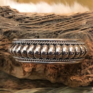 SIGNED Vintage Authentic Native America Indian Jewelry Sterling Silver Braided Navajo Cuff Southwestern Handcrafted Handmade