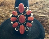 Vintage Native America Indian Jewelry Navajo Zuni Petit Point Sterling Silver Red Spiny Oyster Ring Southwestern Jewelry Needlepoint