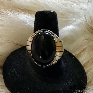 SIGNED Vintage Authentic Native America Indian Jewelry Navajo Zuni Sterling Silver Black Onyx Navajo Statement Ring Southwestern Jewelry
