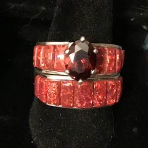 SIGNED Native America Indian Jewelry Sterling Silver Fire Red Opal Ruby Navajo Wedding Engagement Ring Southwestern Handcrafted Handmade