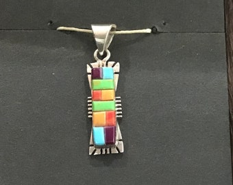 ONDERTEKENDE Vintage Native America Indian Sieraden Navajo Oorbellen Zuni Sterling Zilver Turquoise Geplaveide Hanger Zuidwestelijk