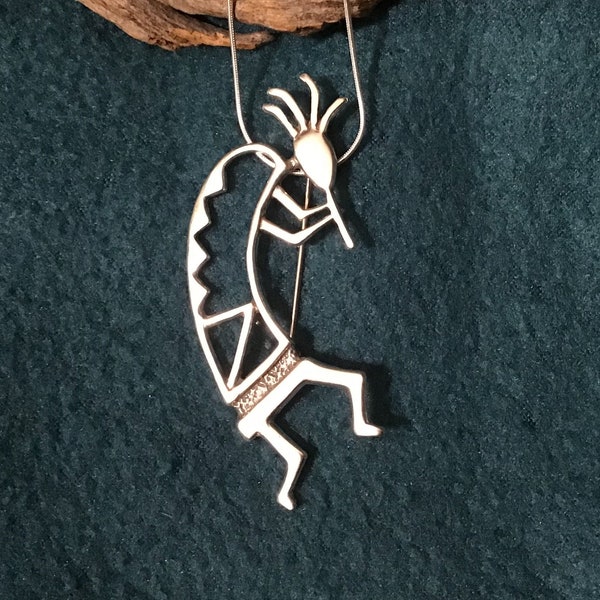 SIGNED Native American Indian Jewelry Zuni Sterling Silver Turquoise Hopi Kokopelli Corn Maiden Medicine Healer Pendant Southwestern