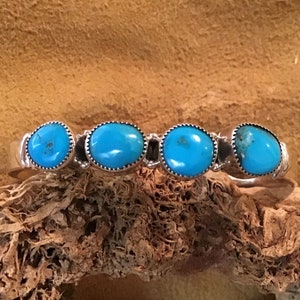 SIGNED Vintage Native America Indian Jewelry Navajo Bracelet Cuff Zuni Sterling Silver Sleeping Beauty Turquoise Bracelet Cuff Southwestern
