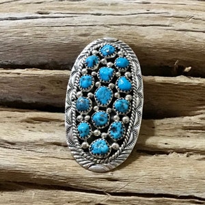 SIGNED Vintage Native America Indian Jewelry Navajo Zuni Petit Point Sterling Silver Turquoise Ring Southwestern Jewelry Needlepoint