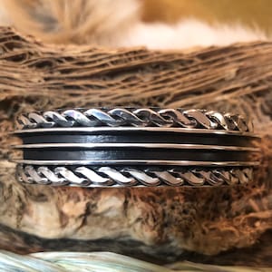 SIGNED Vintage Authentic Native America Indian Jewelry Sterling Silver Braided Navajo Cuff Southwestern Handcrafted Handmade
