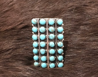 SIGNED Vintage Native America Indian Jewelry Navajo Zuni Petit Point Sterling Silver Turquoise Ring Southwestern Jewelry Needlepoint