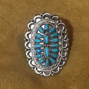 SIGNED Vintage Native America Indian Jewelry Navajo Zuni Petit Point Sterling Silver Turquoise Ring Southwestern Jewelry Needlepoint