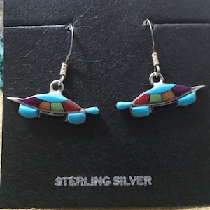 Vintage Indiansmycken Navajo Zuni Sterling Silver Kullersten Sköldpadda Örhängen Sydvästra Indiansmycken Konst