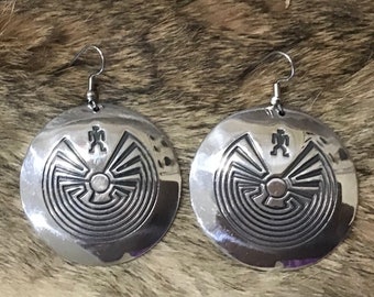 Vintage Native America Indian Jewelry Navajo Earrings Zuni Sterling Silver “Man in the Maze” Tohono O’odham Nation Earrings Southwestern